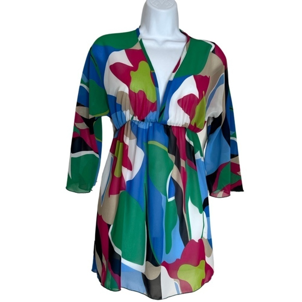 Vintage 90s Multicolor Mod Tunic Micro Dress Small USA Maximalist Art To Wear